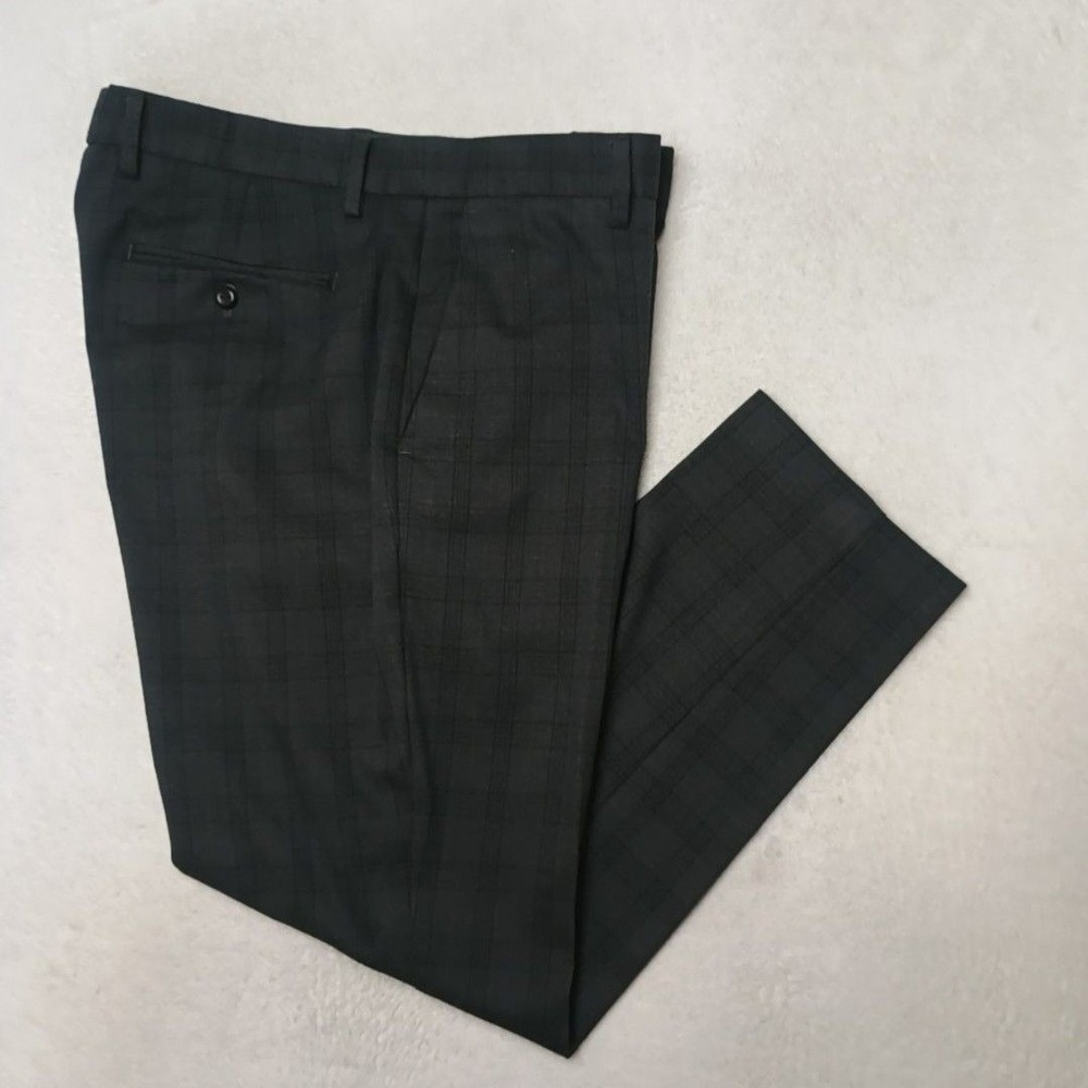 Banana Republic Pants Men 35x28 Gray Plaid Slim-Tapered Dress Stretch Suit Slack